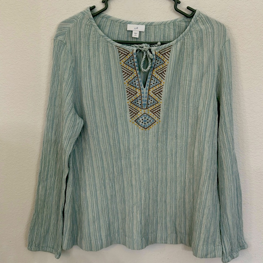 J Jill Cotton light blue Striped long sleeve top - size large petite